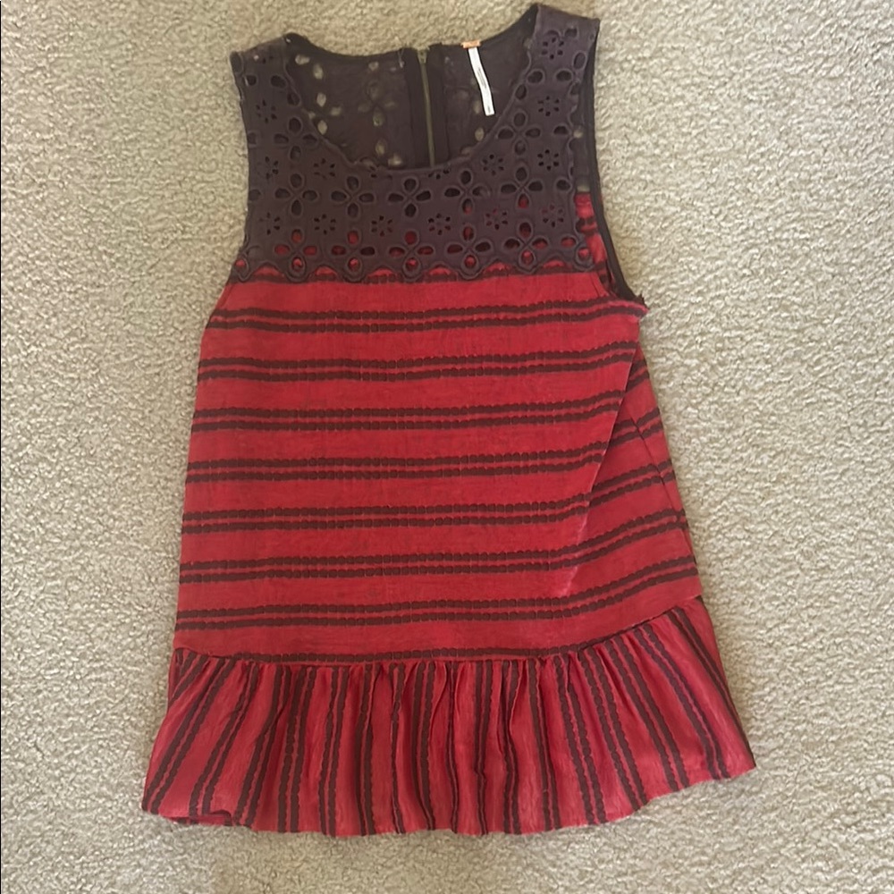 Anthropologie Red and Black Ruffled Sleeveless Tank Top